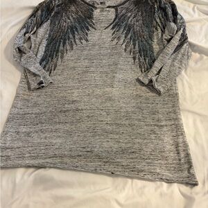 Affliction Gray and Blue Winged Long Sleeve Top